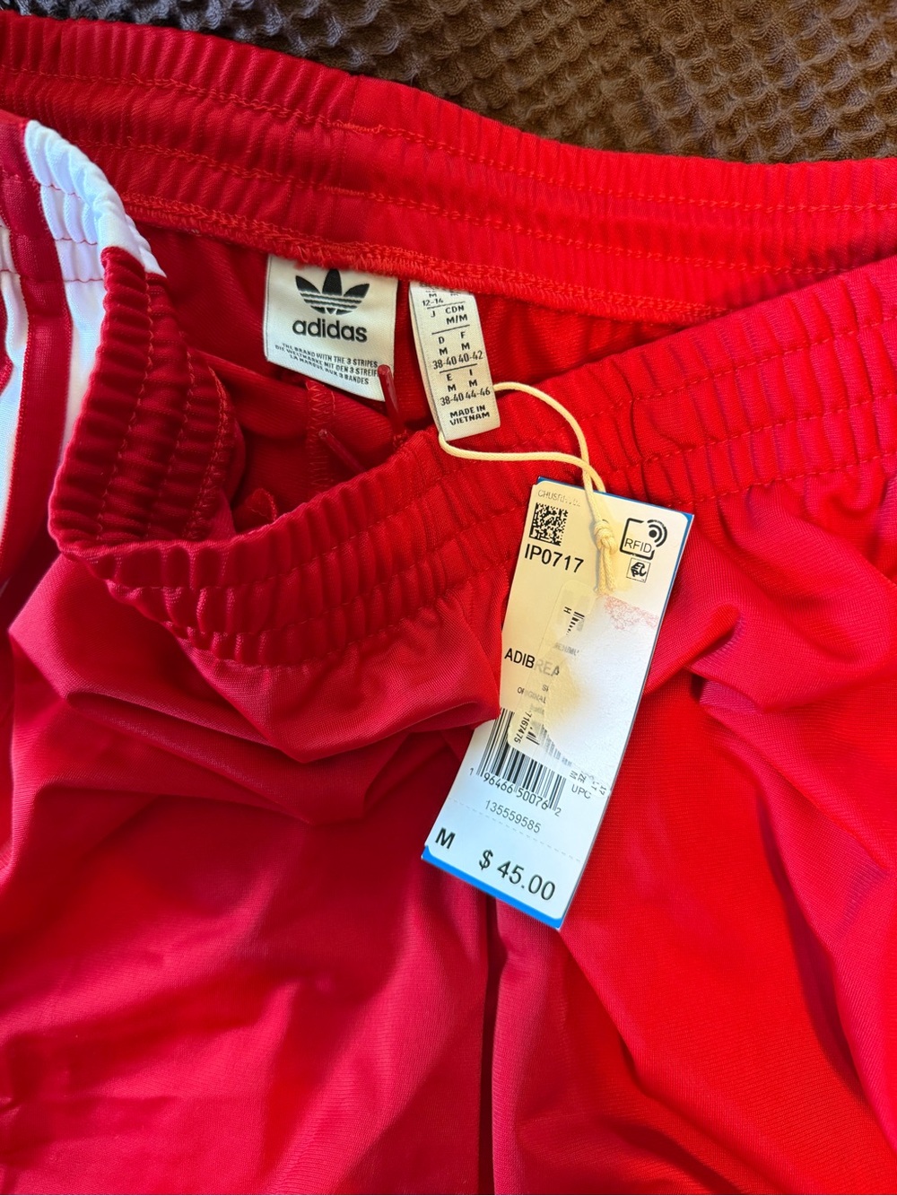 adidas Originals Red and White Snap-Front Athletic Shorts, Sz Medium - Picture 4 of 4